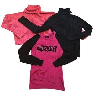 Bundle of 3 Women’s Black and Pink Long Sleeve Sweaters Size Small